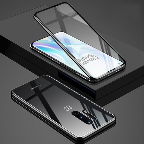 Luxury Aluminum Metal Frame Mirror Cover Case 360 Degrees T02 for OnePlus 8 Pro Black