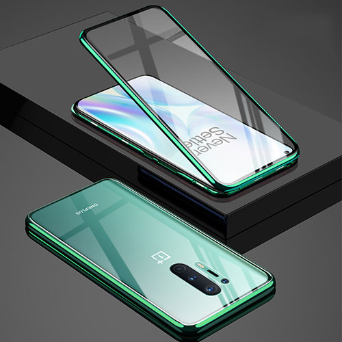 Luxury Aluminum Metal Frame Mirror Cover Case 360 Degrees T02 for OnePlus 8 Pro Green