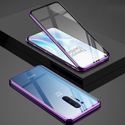 Luxury Aluminum Metal Frame Mirror Cover Case 360 Degrees T02 for OnePlus 8 Pro Purple