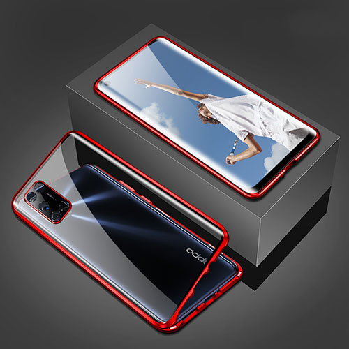 Luxury Aluminum Metal Frame Mirror Cover Case 360 Degrees T02 for Oppo A92 Red