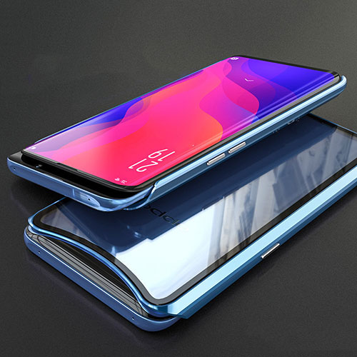 Luxury Aluminum Metal Frame Mirror Cover Case 360 Degrees T02 for Oppo Find X Blue