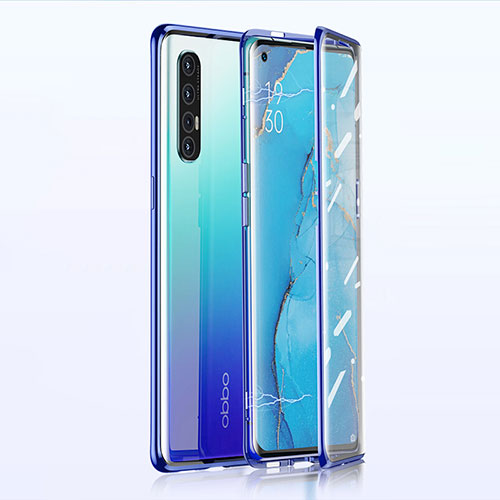 Luxury Aluminum Metal Frame Mirror Cover Case 360 Degrees T02 for Oppo Find X2 Neo Blue