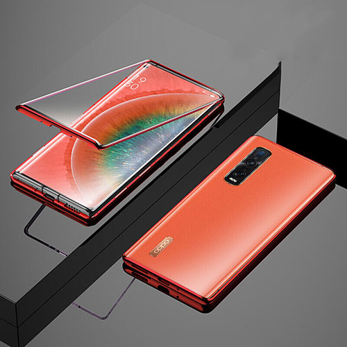 Luxury Aluminum Metal Frame Mirror Cover Case 360 Degrees T02 for Oppo Find X2 Orange