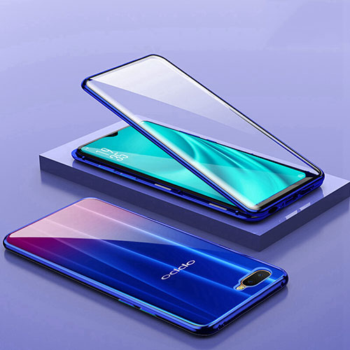 Luxury Aluminum Metal Frame Mirror Cover Case 360 Degrees T02 for Oppo K1 Blue