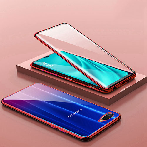 Luxury Aluminum Metal Frame Mirror Cover Case 360 Degrees T02 for Oppo K1 Red