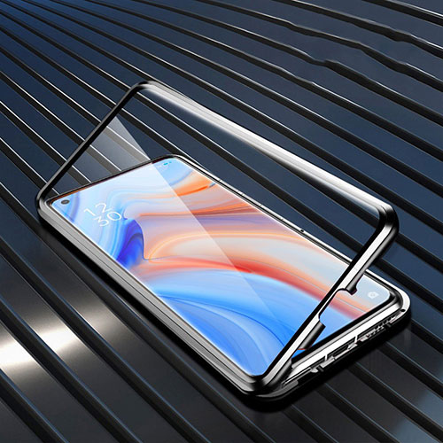 Luxury Aluminum Metal Frame Mirror Cover Case 360 Degrees T02 for Oppo Reno4 Pro 5G Black