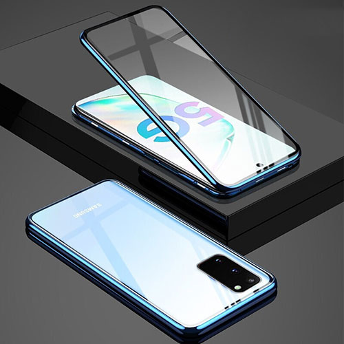 Luxury Aluminum Metal Frame Mirror Cover Case 360 Degrees T02 for Samsung Galaxy S20 Blue