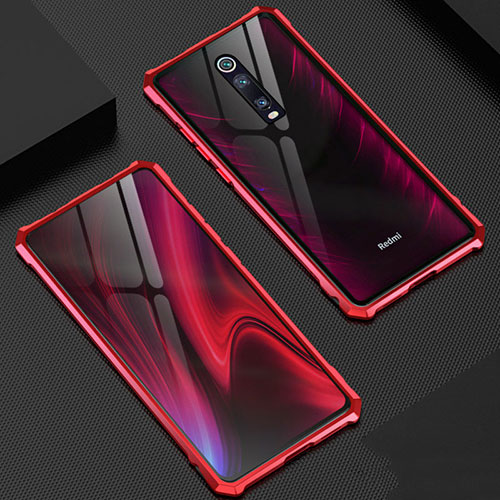 Luxury Aluminum Metal Frame Mirror Cover Case 360 Degrees T02 for Xiaomi Mi 9T Pro Red