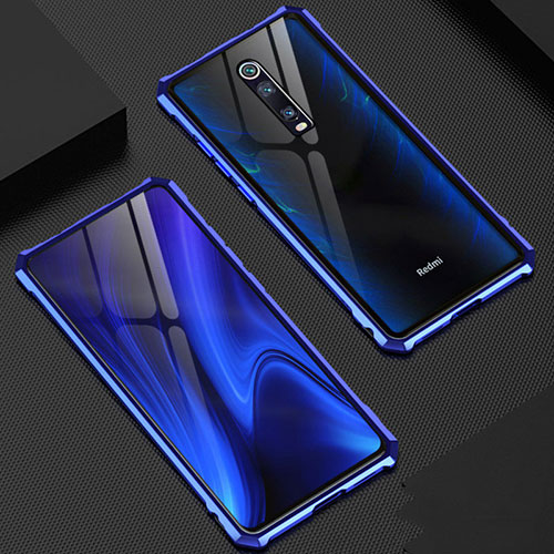 Luxury Aluminum Metal Frame Mirror Cover Case 360 Degrees T02 for Xiaomi Redmi K20 Pro Blue