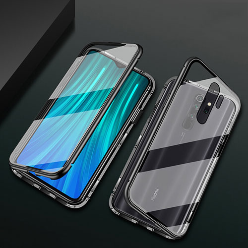 Luxury Aluminum Metal Frame Mirror Cover Case 360 Degrees T02 for Xiaomi Redmi Note 8 Pro Black