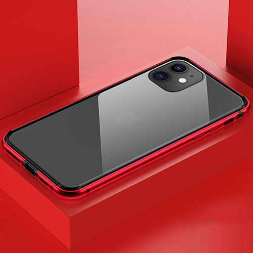 Luxury Aluminum Metal Frame Mirror Cover Case 360 Degrees T03 for Apple iPhone 11 Red