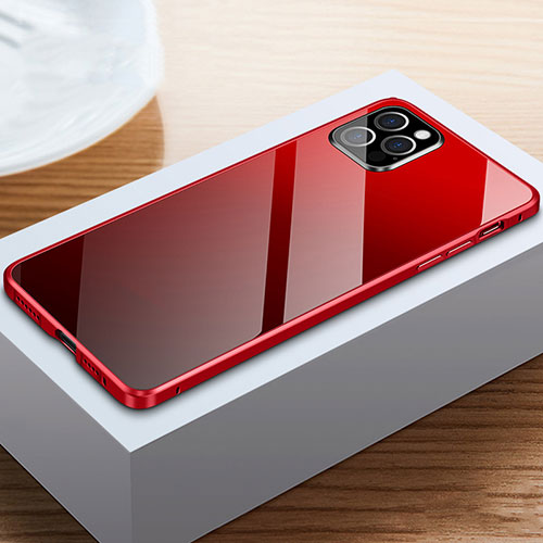 Luxury Aluminum Metal Frame Mirror Cover Case 360 Degrees T03 for Apple iPhone 12 Pro Red and Black