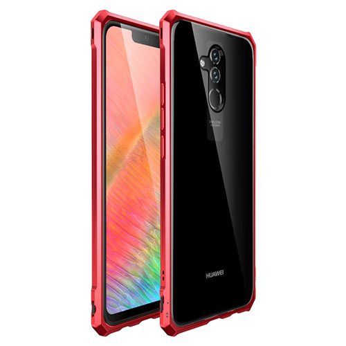 Luxury Aluminum Metal Frame Mirror Cover Case 360 Degrees T03 for Huawei Mate 20 X 5G Red