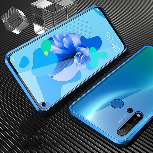 Luxury Aluminum Metal Frame Mirror Cover Case 360 Degrees T03 for Huawei Nova 5i Blue