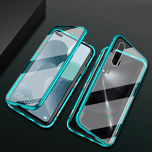 Luxury Aluminum Metal Frame Mirror Cover Case 360 Degrees T03 for Huawei Nova 6 5G Cyan