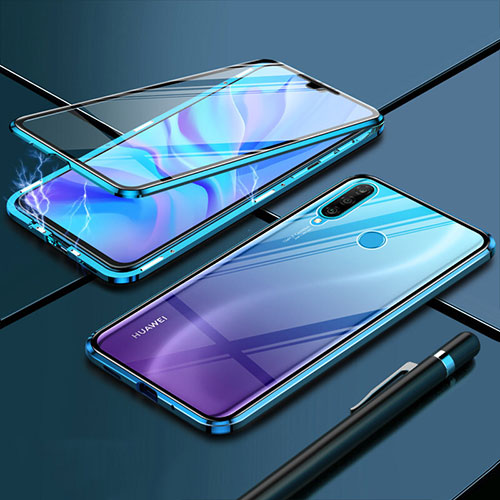 Luxury Aluminum Metal Frame Mirror Cover Case 360 Degrees T03 for Huawei P30 Lite XL Blue