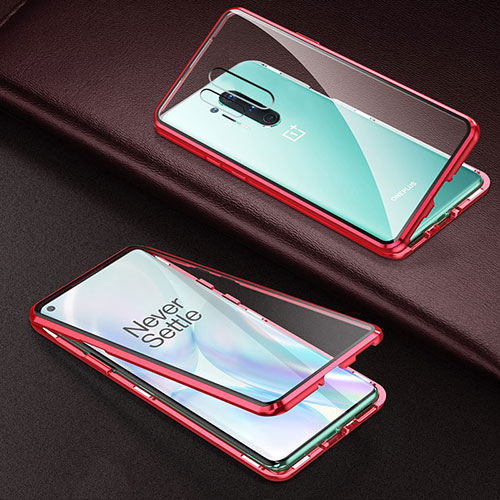 Luxury Aluminum Metal Frame Mirror Cover Case 360 Degrees T03 for OnePlus 8 Pro Red