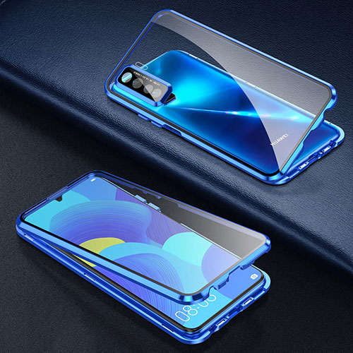 Luxury Aluminum Metal Frame Mirror Cover Case 360 Degrees T03 for Oppo F15 Blue