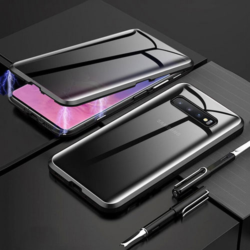 Luxury Aluminum Metal Frame Mirror Cover Case 360 Degrees T03 for Samsung Galaxy S10 Plus Black