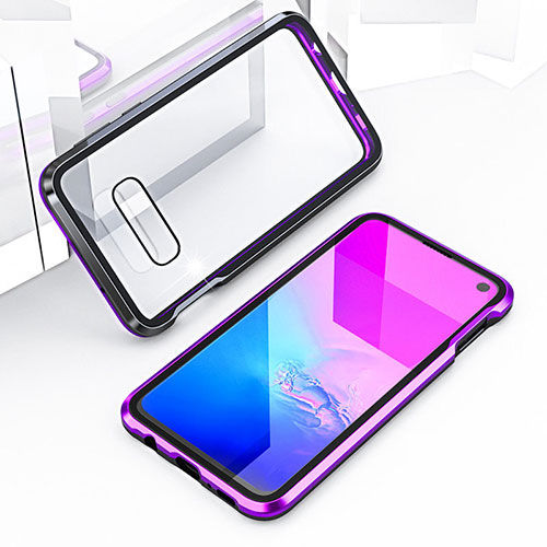 Luxury Aluminum Metal Frame Mirror Cover Case 360 Degrees T03 for Samsung Galaxy S10e Purple