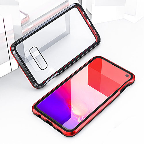 Luxury Aluminum Metal Frame Mirror Cover Case 360 Degrees T03 for Samsung Galaxy S10e Red