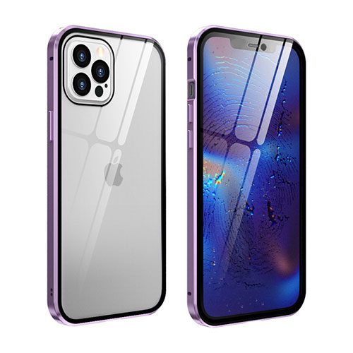 Luxury Aluminum Metal Frame Mirror Cover Case 360 Degrees T04 for Apple iPhone 12 Pro Max Clove Purple