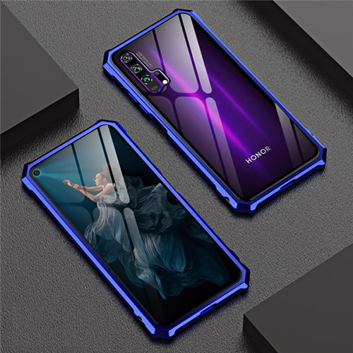 Luxury Aluminum Metal Frame Mirror Cover Case 360 Degrees T04 for Huawei Honor 20 Pro Blue