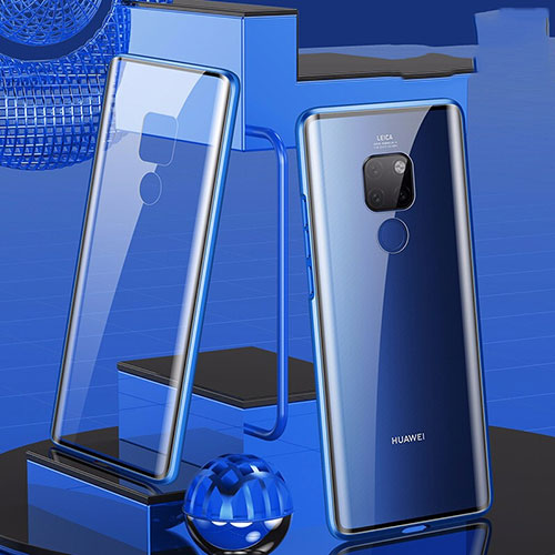 Luxury Aluminum Metal Frame Mirror Cover Case 360 Degrees T04 for Huawei Mate 20 Blue