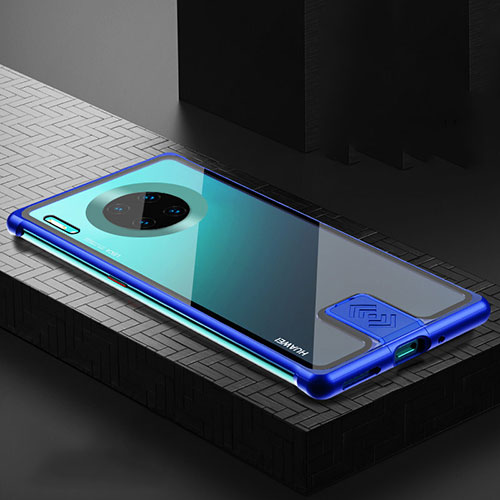 Luxury Aluminum Metal Frame Mirror Cover Case 360 Degrees T04 for Huawei Mate 30 5G Blue