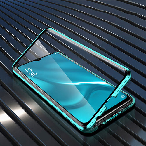 Luxury Aluminum Metal Frame Mirror Cover Case 360 Degrees T04 for Oppo K1 Green