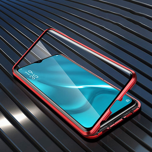 Luxury Aluminum Metal Frame Mirror Cover Case 360 Degrees T04 for Oppo K1 Red