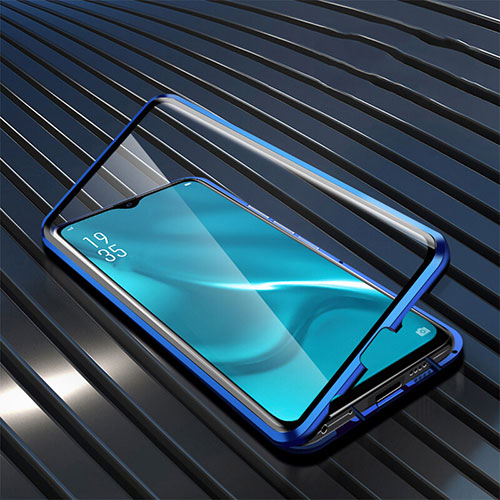 Luxury Aluminum Metal Frame Mirror Cover Case 360 Degrees T04 for Oppo R15X Blue