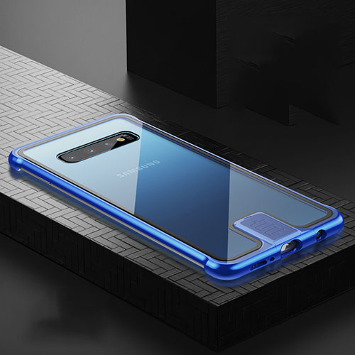 Luxury Aluminum Metal Frame Mirror Cover Case 360 Degrees T04 for Samsung Galaxy S10 Plus Blue