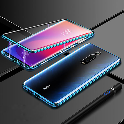 Luxury Aluminum Metal Frame Mirror Cover Case 360 Degrees T04 for Xiaomi Mi 9T Pro Blue