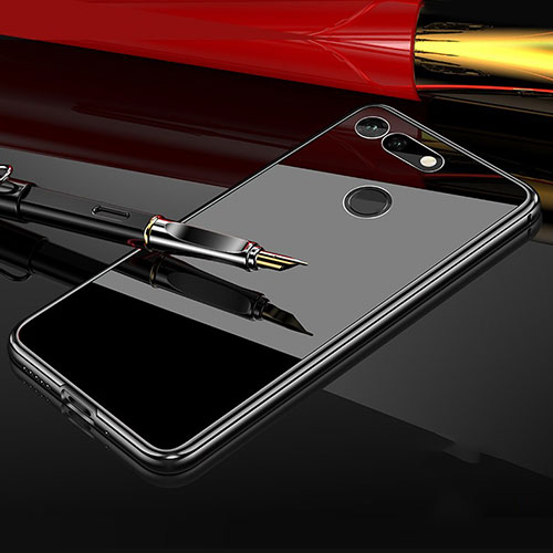 Luxury Aluminum Metal Frame Mirror Cover Case 360 Degrees T05 for Huawei Honor V20 Black