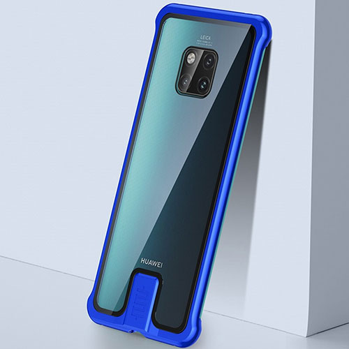 Luxury Aluminum Metal Frame Mirror Cover Case 360 Degrees T05 for Huawei Mate 20 Pro Blue