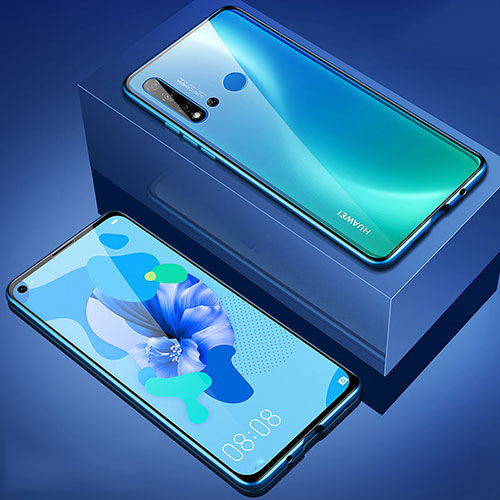 Luxury Aluminum Metal Frame Mirror Cover Case 360 Degrees T05 for Huawei Nova 5i Blue