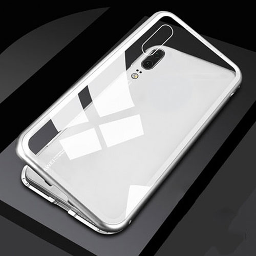 Luxury Aluminum Metal Frame Mirror Cover Case 360 Degrees T05 for Huawei P20 White