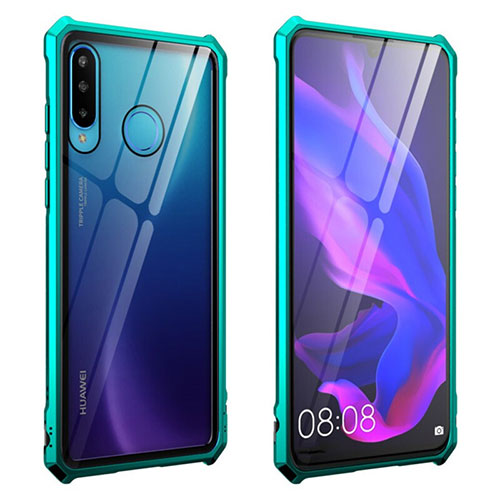 Luxury Aluminum Metal Frame Mirror Cover Case 360 Degrees T05 for Huawei P30 Lite XL Green