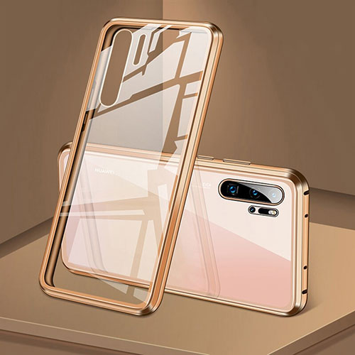 Luxury Aluminum Metal Frame Mirror Cover Case 360 Degrees T05 for Huawei P30 Pro New Edition Gold