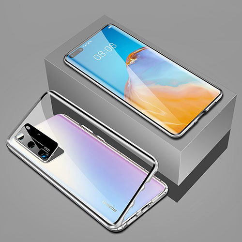 Luxury Aluminum Metal Frame Mirror Cover Case 360 Degrees T05 for Huawei P40 Pro Silver