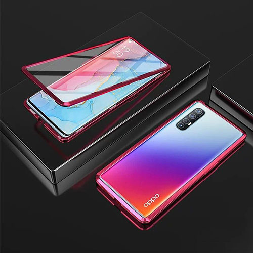 Luxury Aluminum Metal Frame Mirror Cover Case 360 Degrees T05 for Oppo Find X2 Neo Red