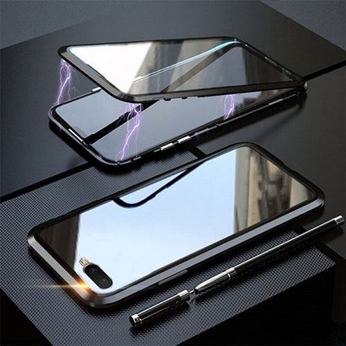 Luxury Aluminum Metal Frame Mirror Cover Case 360 Degrees T05 for Oppo R15X Black