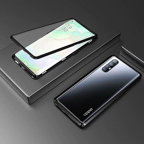 Luxury Aluminum Metal Frame Mirror Cover Case 360 Degrees T05 for Oppo Reno3 Pro Black