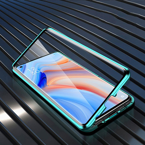 Luxury Aluminum Metal Frame Mirror Cover Case 360 Degrees T05 for Oppo Reno4 5G Green