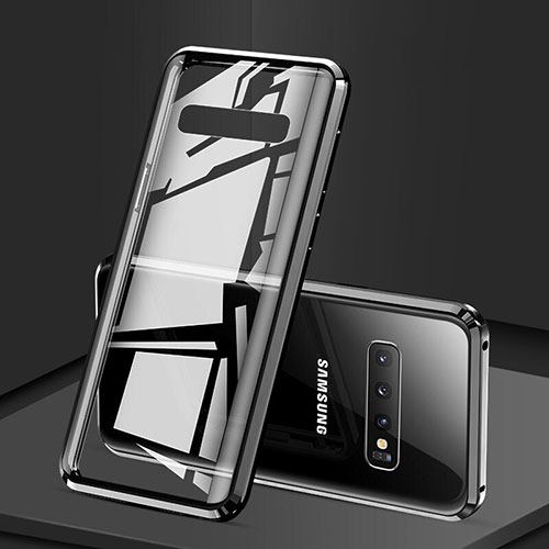 Luxury Aluminum Metal Frame Mirror Cover Case 360 Degrees T05 for Samsung Galaxy S10 Plus Black