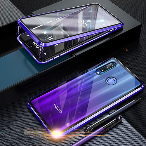 Luxury Aluminum Metal Frame Mirror Cover Case 360 Degrees T06 for Huawei Honor 10i Purple