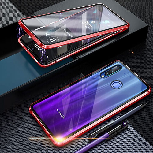 Luxury Aluminum Metal Frame Mirror Cover Case 360 Degrees T06 for Huawei Honor 10i Red