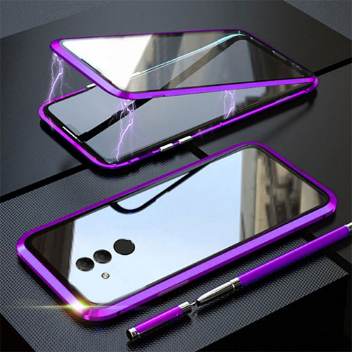 Luxury Aluminum Metal Frame Mirror Cover Case 360 Degrees T06 for Huawei Mate 20 Lite Purple