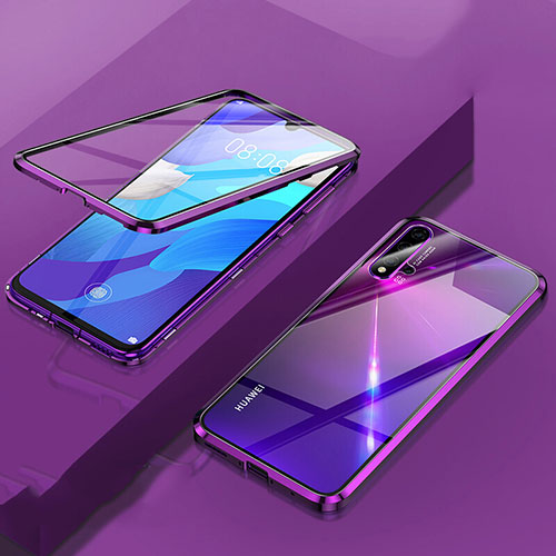 Luxury Aluminum Metal Frame Mirror Cover Case 360 Degrees T06 for Huawei Nova 5 Pro Purple